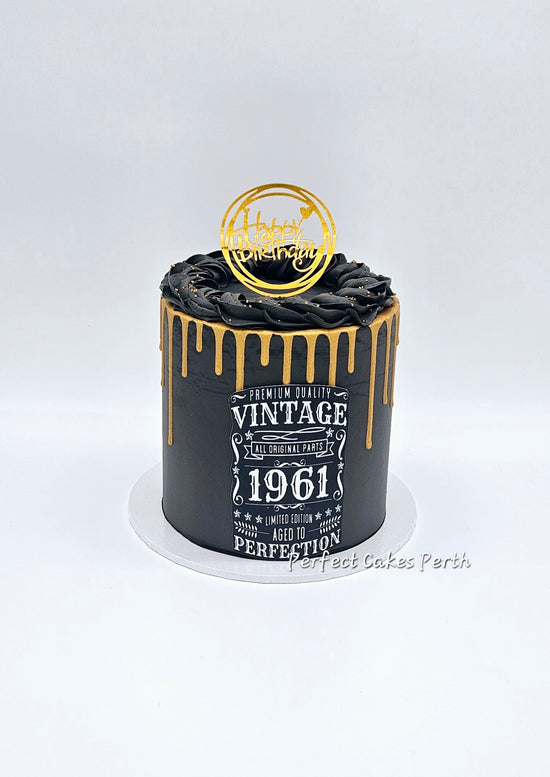 Aged to Perfection Black and Gold Cake