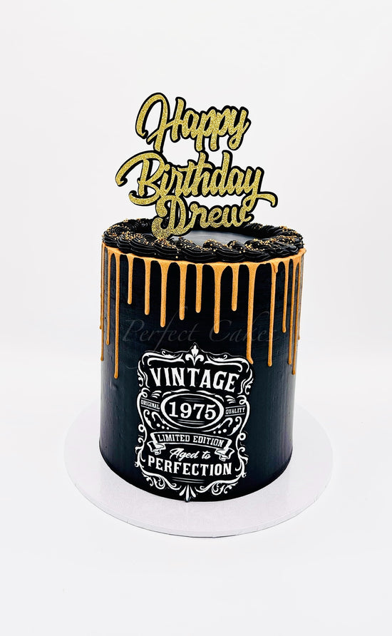 Aged to Perfection Black and Gold Cake