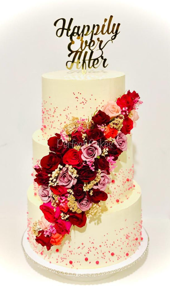 Wild Roses Cascade Wedding Cake