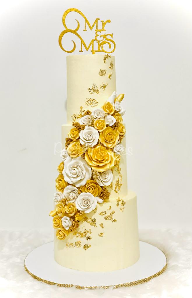Golden Roses Cascade Wedding Cake