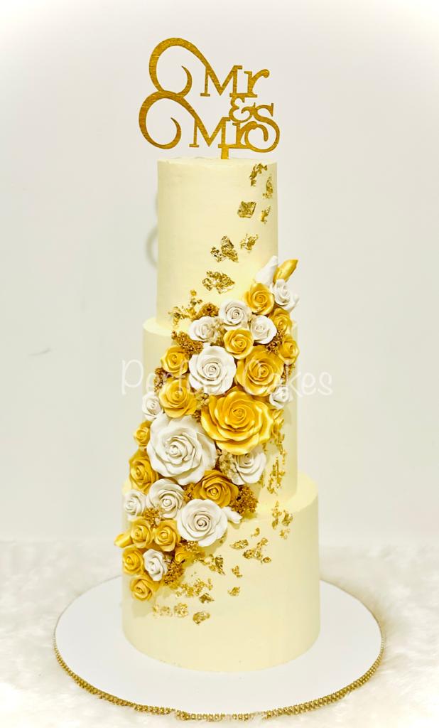 Golden Roses Cascade Wedding Cake